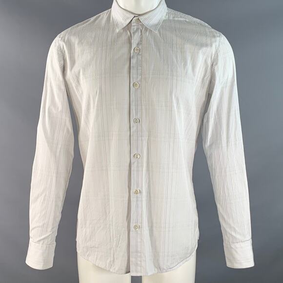 HELMUT LANG Size M White Green Plaid Cotton Pointed Collar Long Sleeve Shirt - Picture 1 of 6